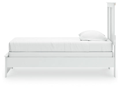 Bostwick Shoals Twin Panel Bed with Mirrored Dresser and Nightstand in White - PKG021558