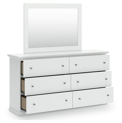 Bostwick Shoals Twin Panel Bed with Mirrored Dresser and Nightstand in White - PKG021558