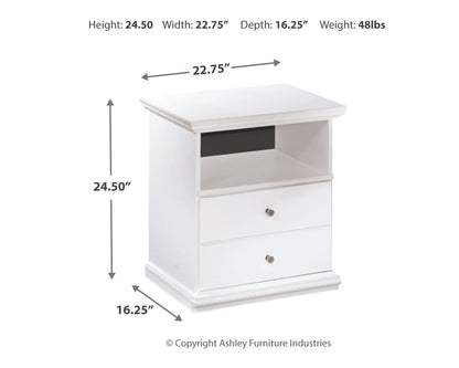 Bostwick Shoals Twin Panel Bed with Mirrored Dresser and Nightstand in White - PKG021558