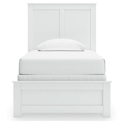 Bostwick Shoals Twin Panel Bed with Mirrored Dresser and Nightstand in White - PKG021558