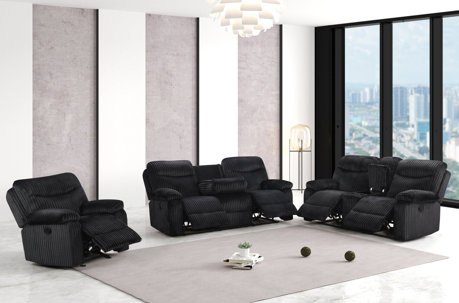 BRAVO - Black 3pc Reclining Set - BRAVO BLACK