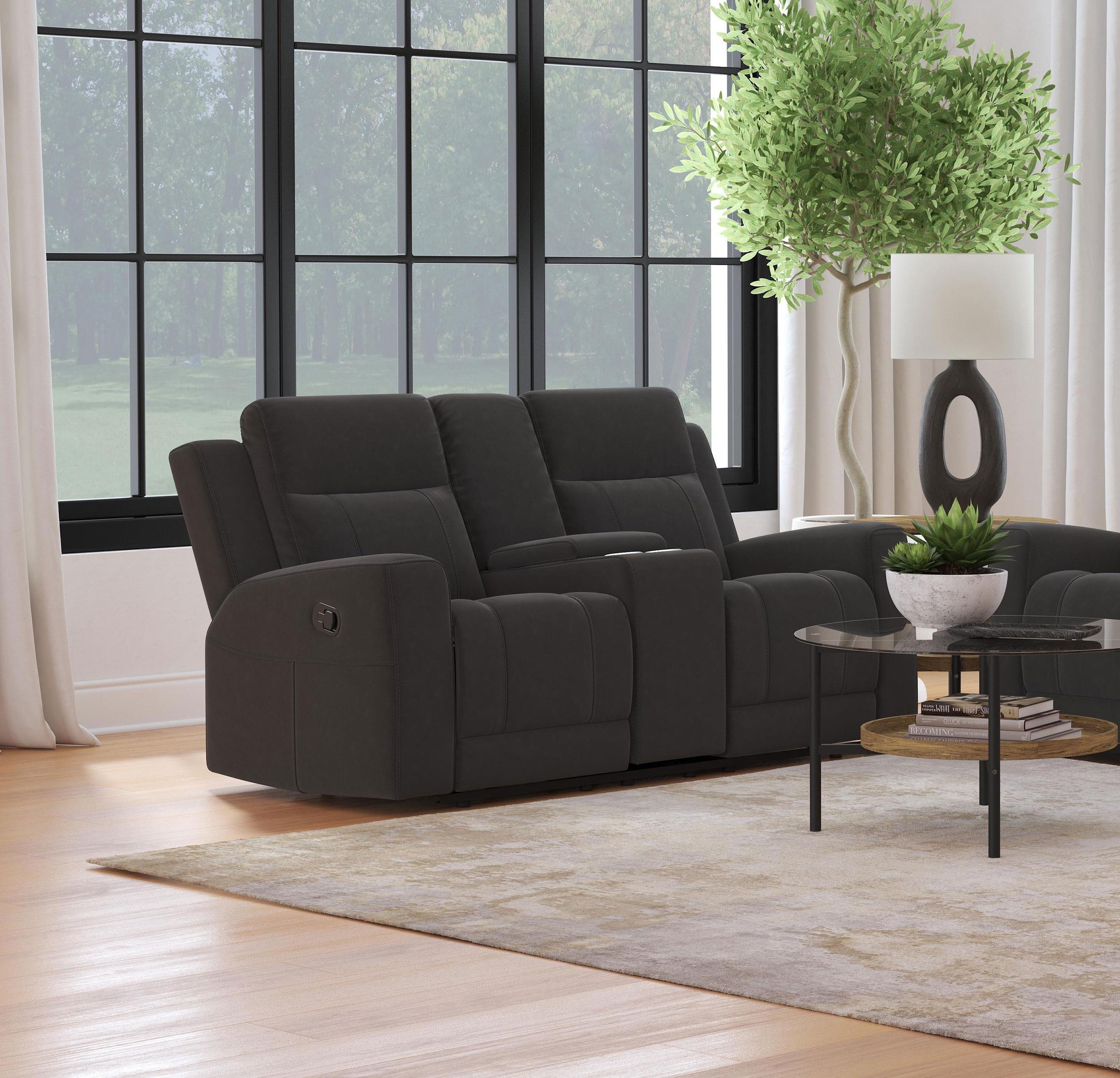 Brentwood Upholstered Motion Reclining Loveseat with Console Black - 610285