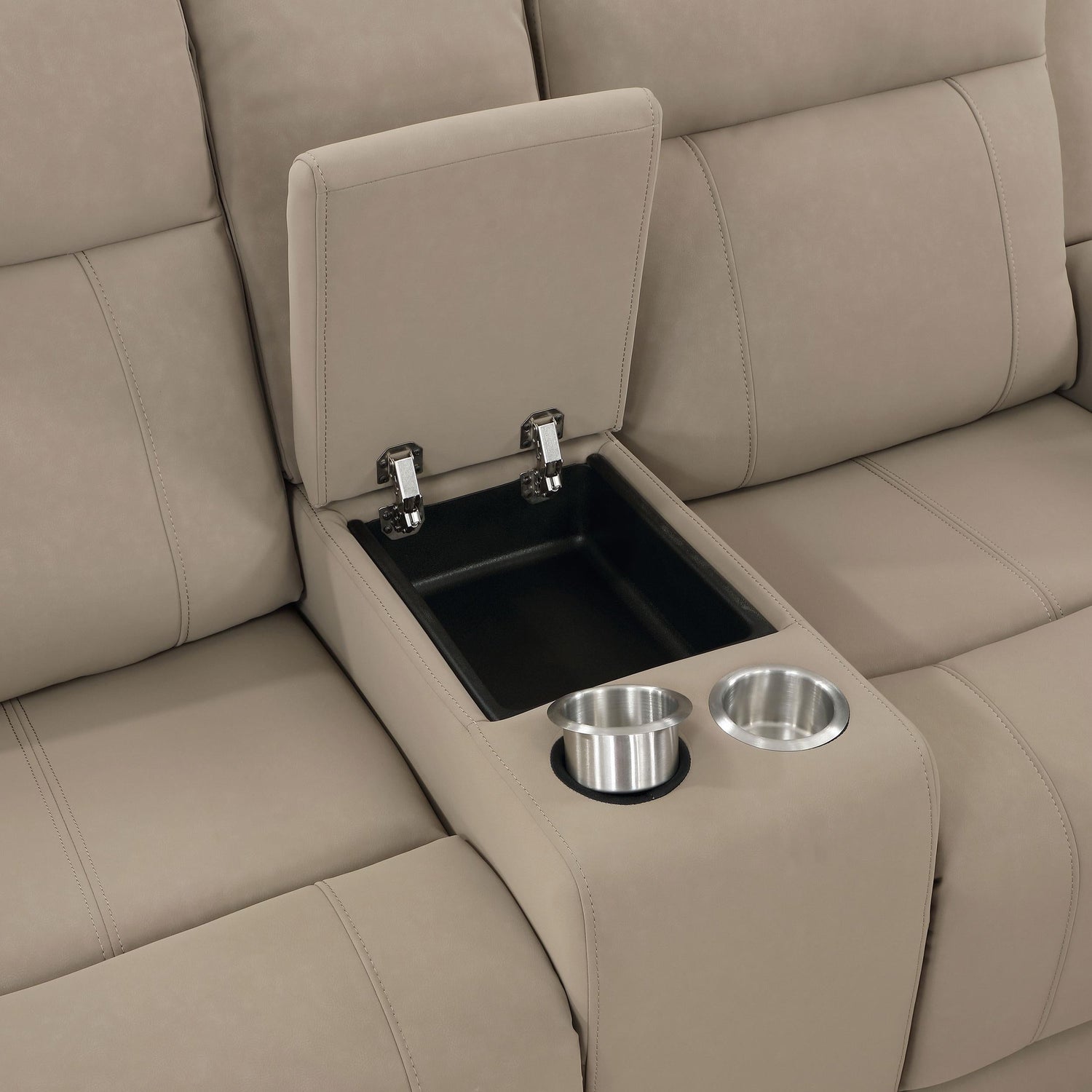 Brentwood Upholstered Motion Reclining Loveseat with Console Taupe - 610282