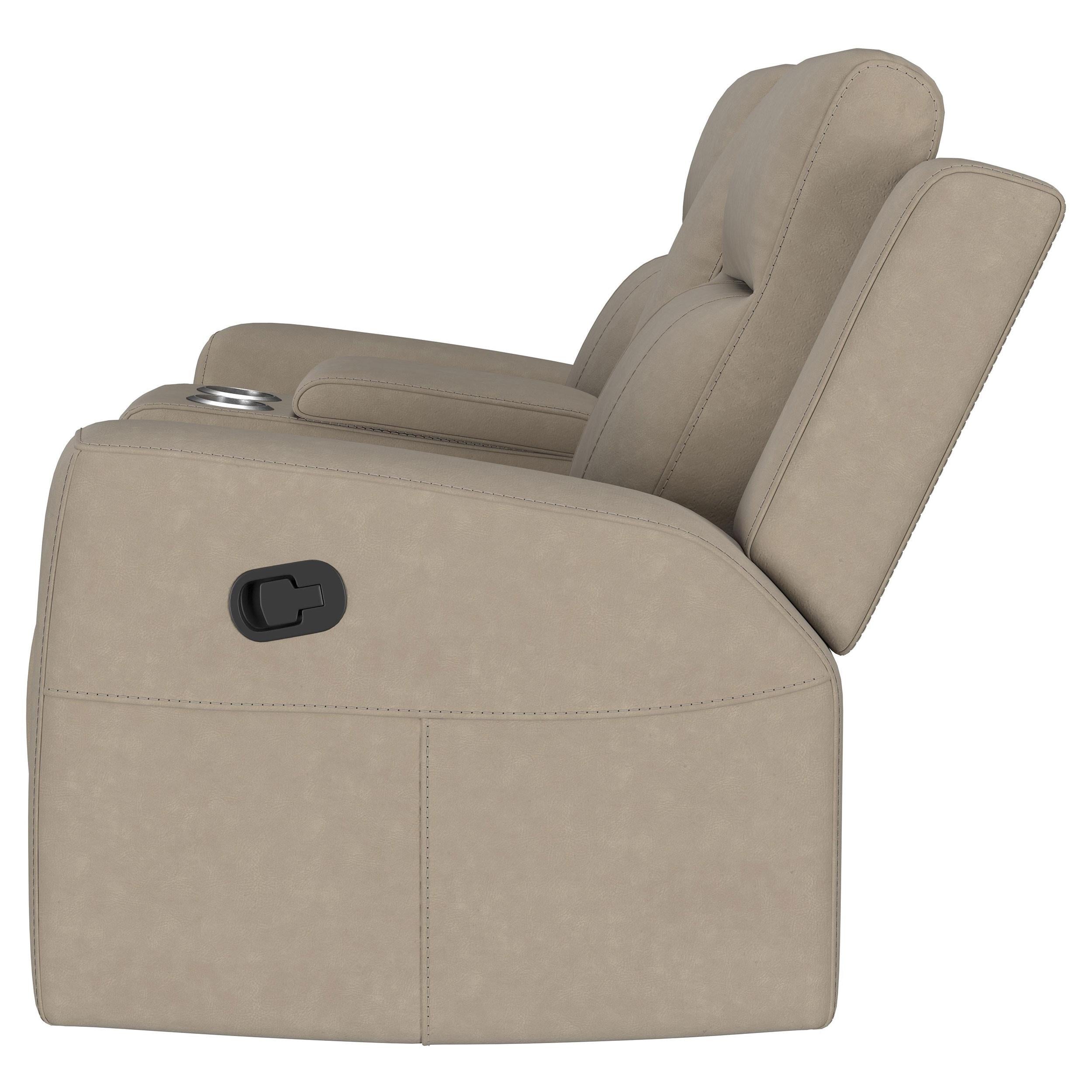 Brentwood Upholstered Motion Reclining Loveseat with Console Taupe - 610282