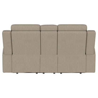 Brentwood Upholstered Motion Reclining Loveseat with Console Taupe - 610282
