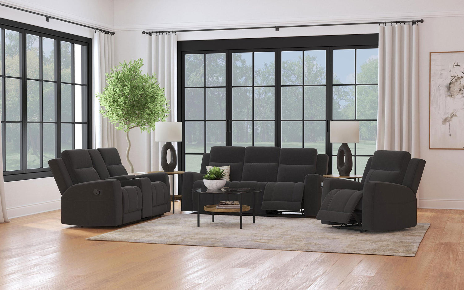 Brentwood Upholstered Motion Reclining Sofa Black - 610284