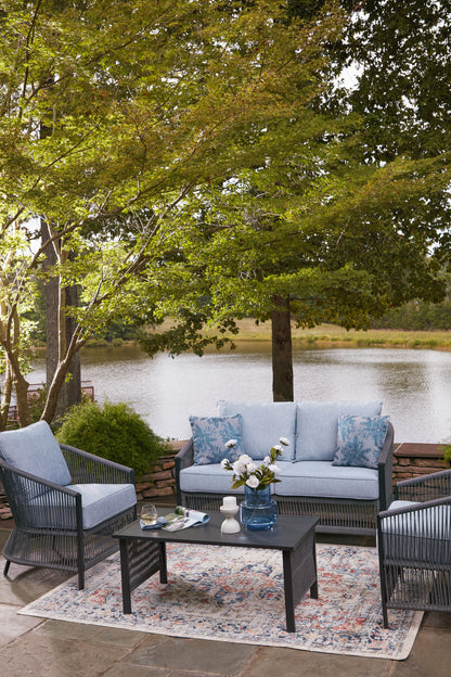 Bridges Beach Gray Outdoor Love/Chairs/Table Set (Set of 4) - PCP391-080