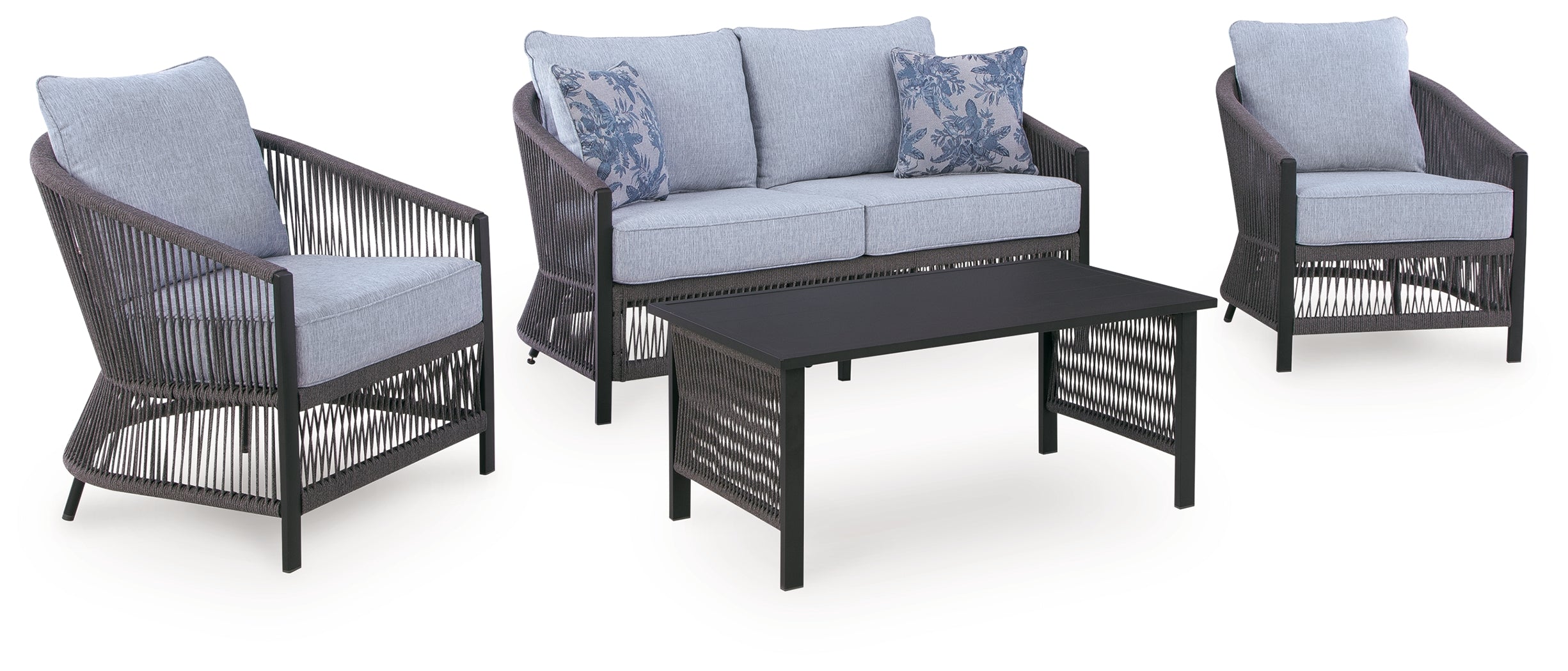 Bridges Beach Gray Outdoor Love/Chairs/Table Set (Set of 4) - PCP391-080