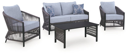 Bridges Beach Gray Outdoor Love/Chairs/Table Set (Set of 4) - PCP391-080