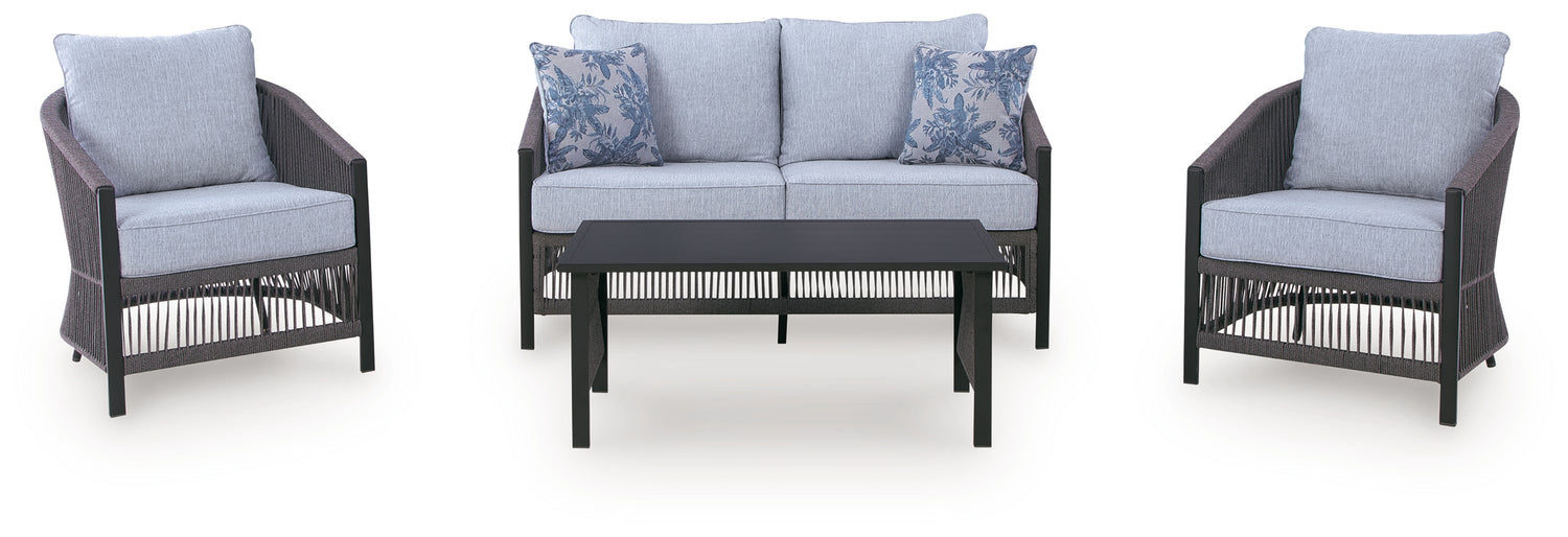 Bridges Beach Gray Outdoor Love/Chairs/Table Set (Set of 4) - PCP391-080