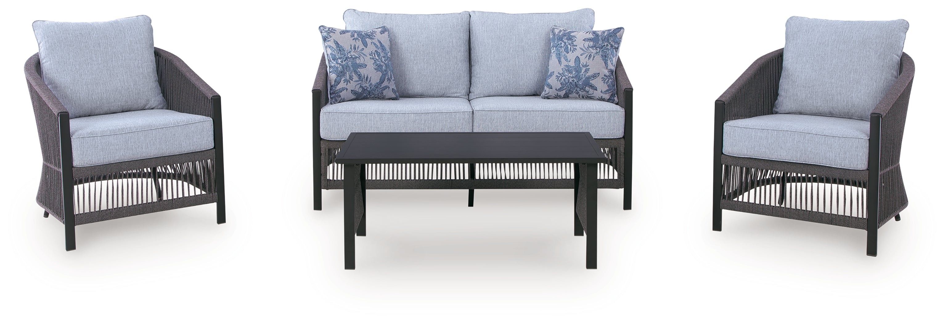 Bridges Beach Gray Outdoor Love/Chairs/Table Set (Set of 4) - PCP391-080