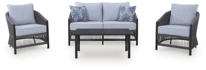 Bridges Beach Gray Outdoor Love/Chairs/Table Set (Set of 4) - PCP391-080