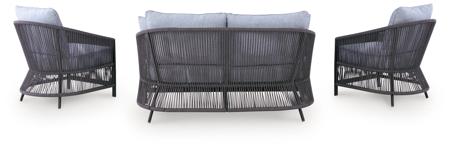 Bridges Beach Gray Outdoor Love/Chairs/Table Set (Set of 4) - PCP391-080