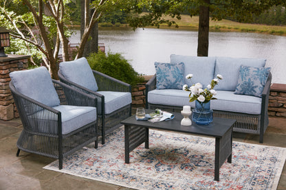 Bridges Beach Gray Outdoor Love/Chairs/Table Set (Set of 4) - PCP391-080