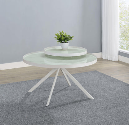 Briggs Round Marble Printed Glass Top Coffee Table White - 706258