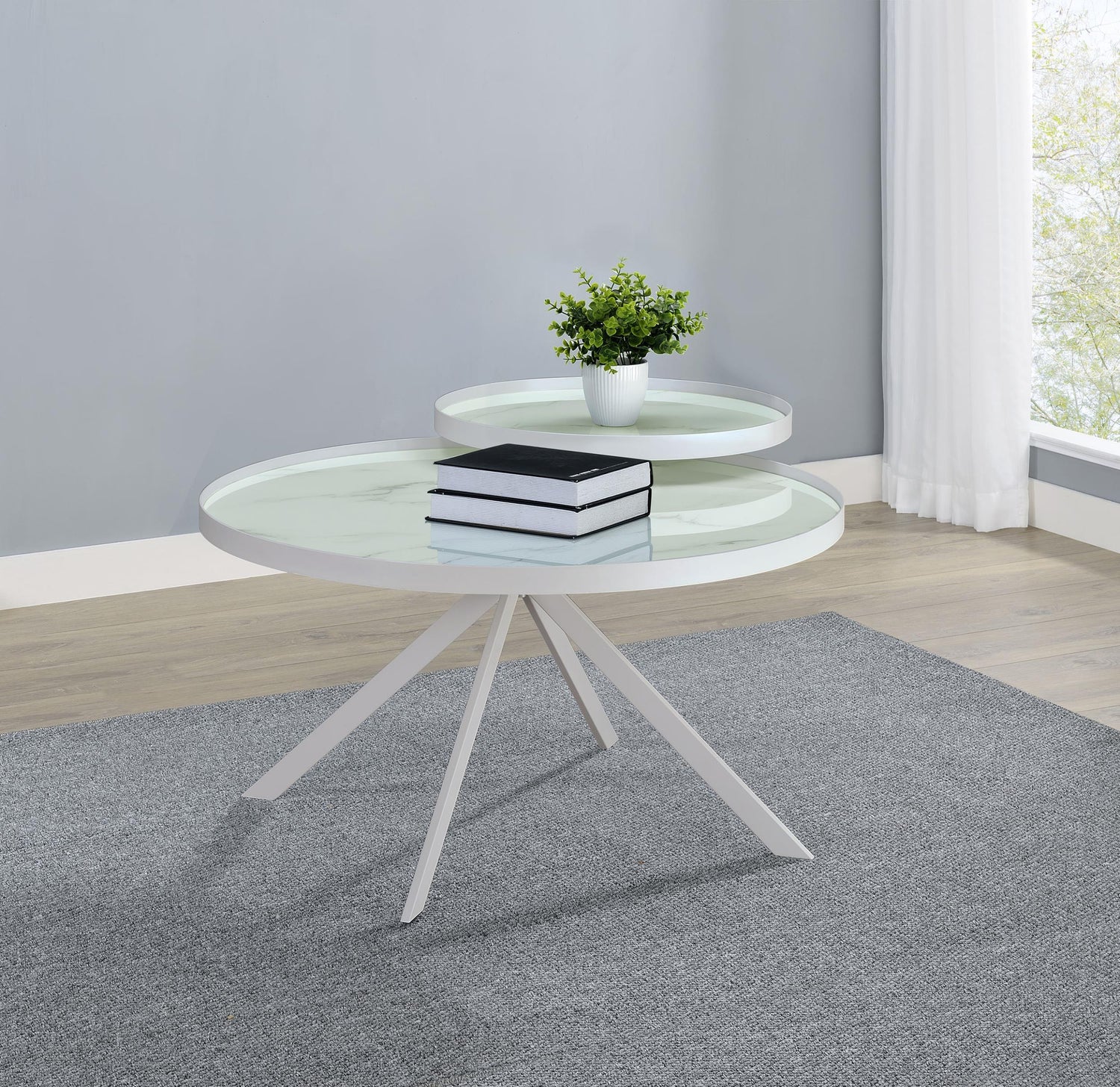 Briggs Round Marble Printed Glass Top Coffee Table White - 706258