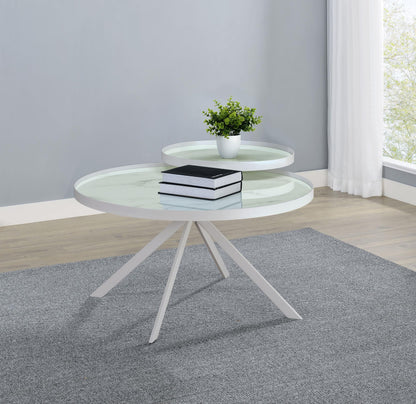 Briggs Round Marble Printed Glass Top Coffee Table White - 706258
