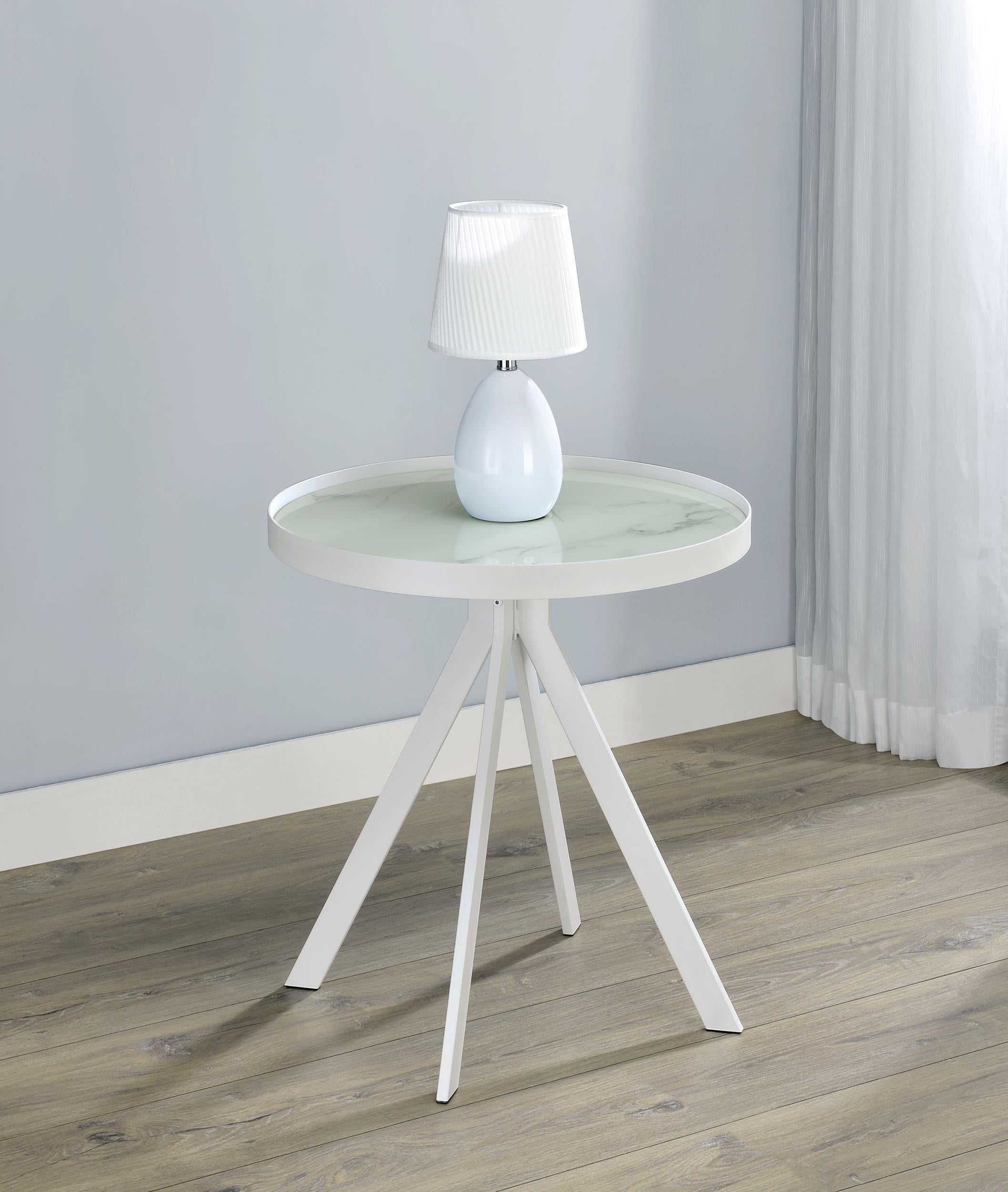 Briggs Round Marble Printed Glass Top End Side Table White - 706257