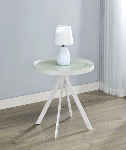 Briggs Round Marble Printed Glass Top End Side Table White - 706257