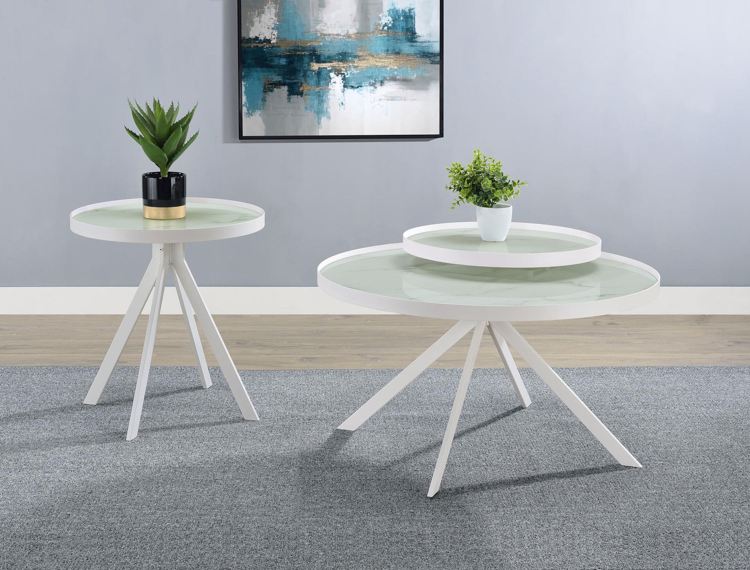 Briggs Round Marble Printed Glass Top End Side Table White - 706257