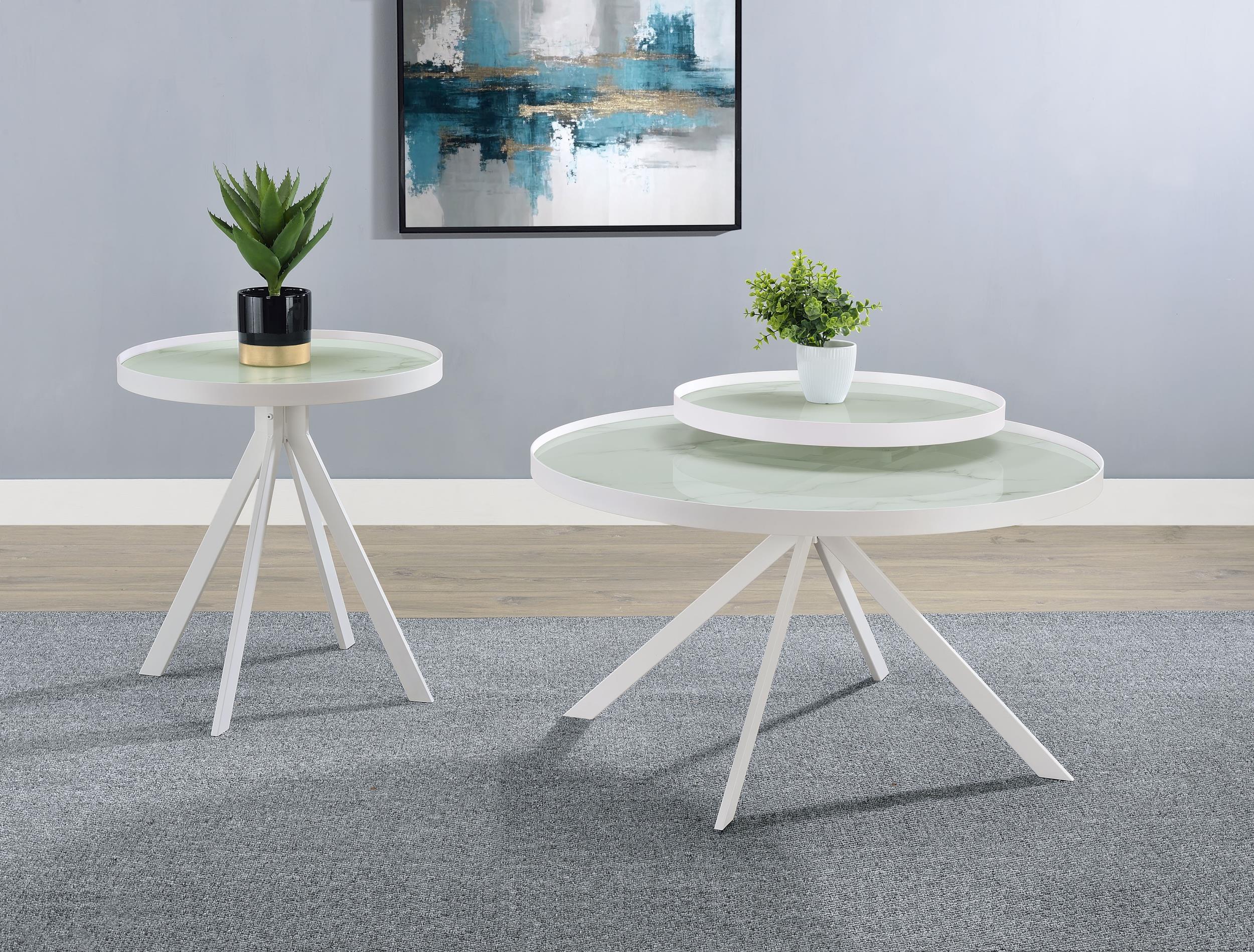 Briggs Round Marble Printed Glass Top End Side Table White - 706257