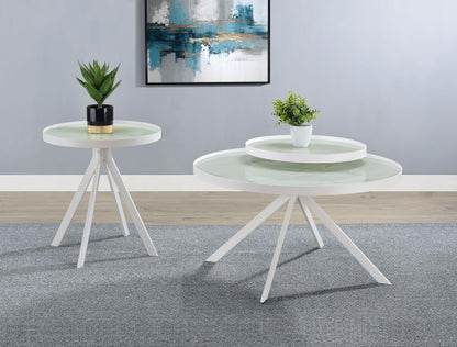 Briggs Round Marble Printed Glass Top End Side Table White - 706257