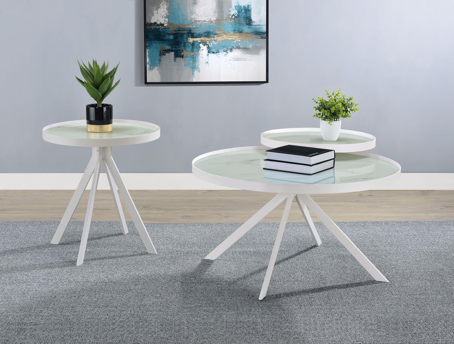 Briggs Round Marble Printed Glass Top End Side Table White - 706257
