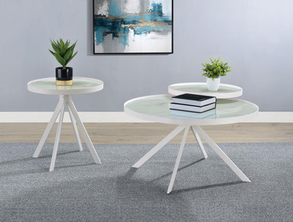 Briggs Round Marble Printed Glass Top End Side Table White - 706257