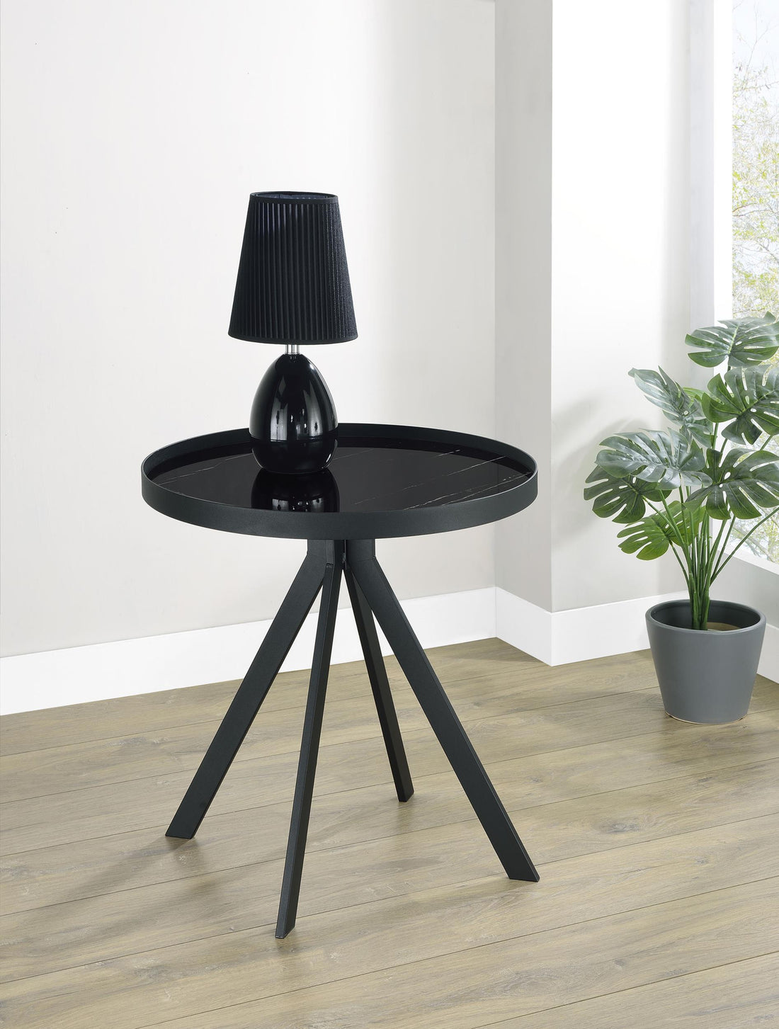 Briggs Round Marble Printed Glass Top End Table Black - 706267