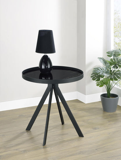 Briggs Round Marble Printed Glass Top End Table Black - 706267