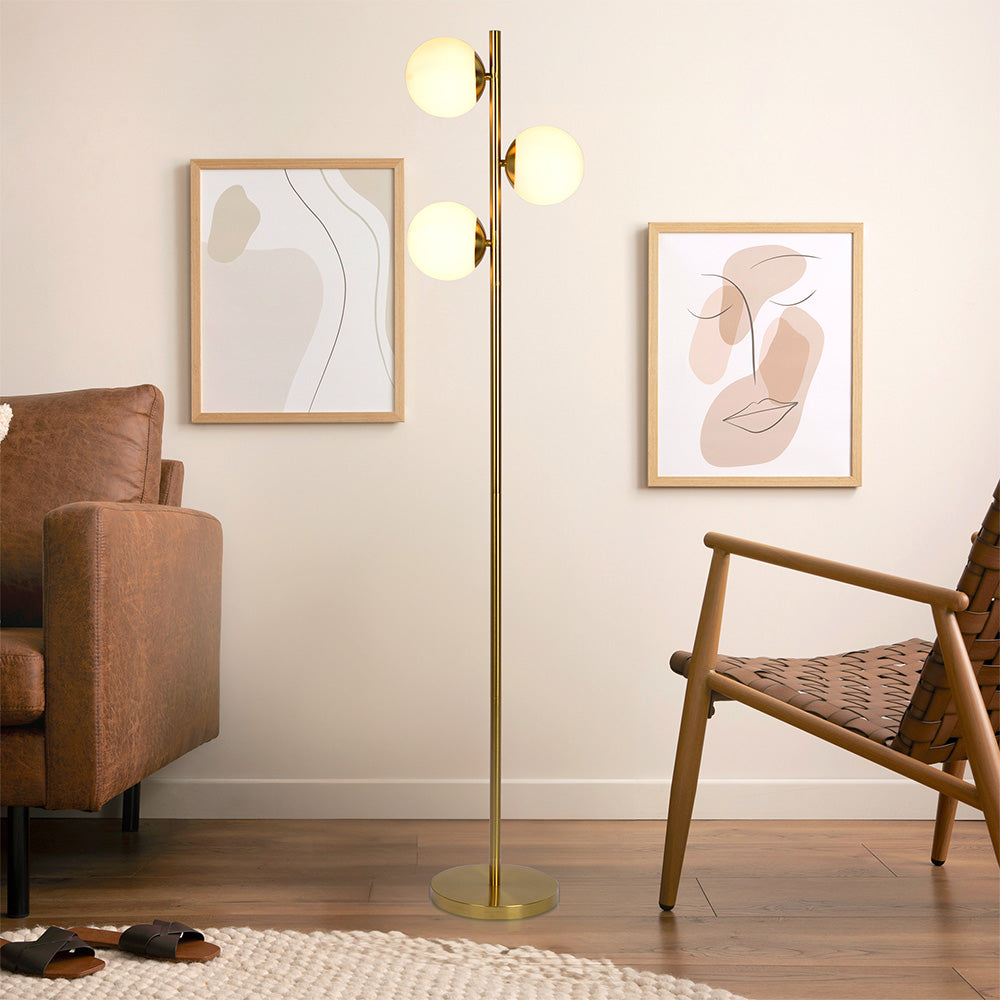 Brilliance Modern Gold Brush Floor Lamp, Opal Glass Shades and Round Metal Base - FLL03700401