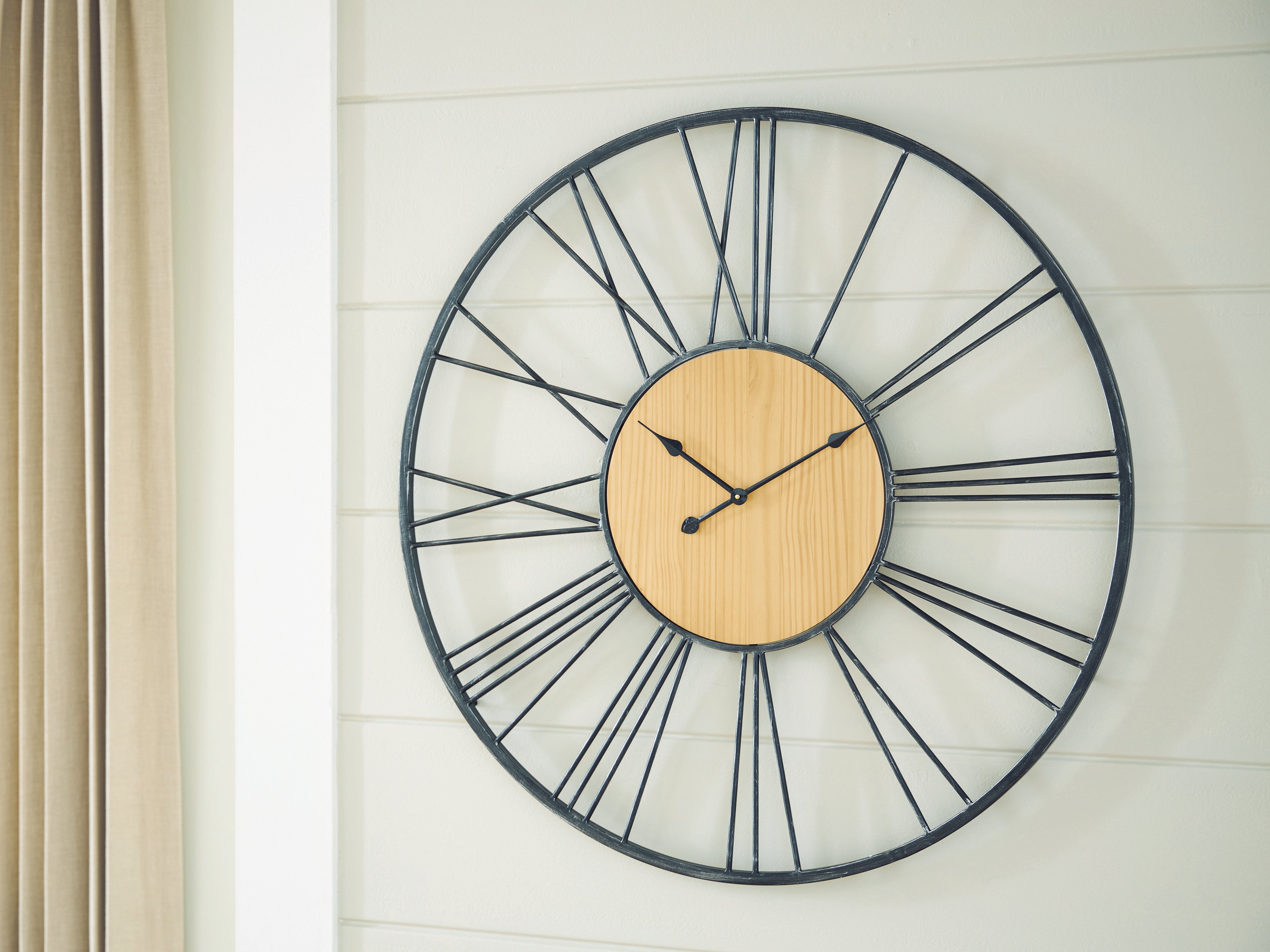 Brockett Black/Natural Wall Clock - A8010452