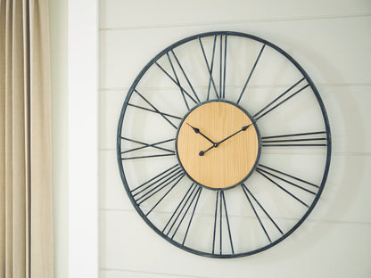 Brockett Black/Natural Wall Clock - A8010452