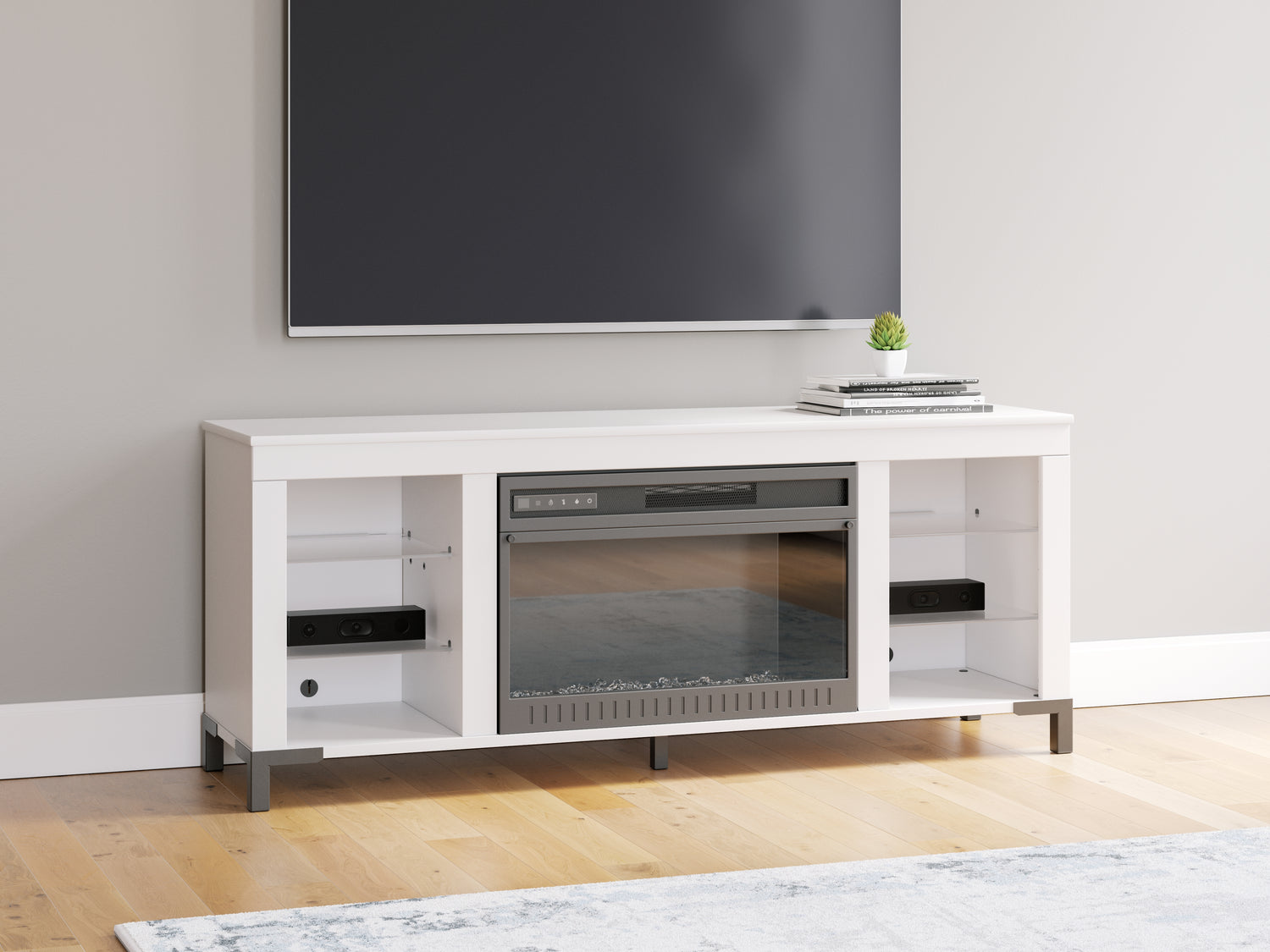 Brollevi White 60" TV Stand with Electric Fireplace - W2722-168