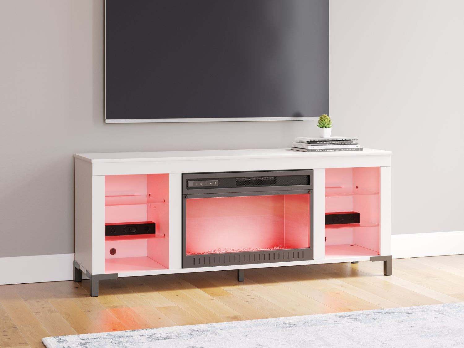 Brollevi White 60" TV Stand with Electric Fireplace - W2722-168