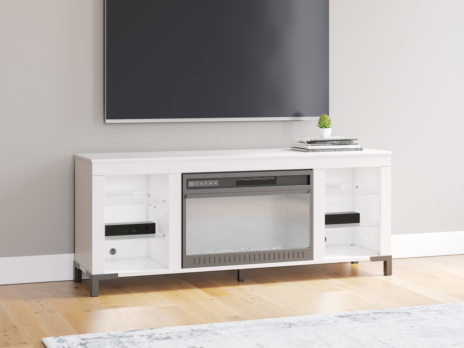 Brollevi White 60" TV Stand with Electric Fireplace - W2722-168