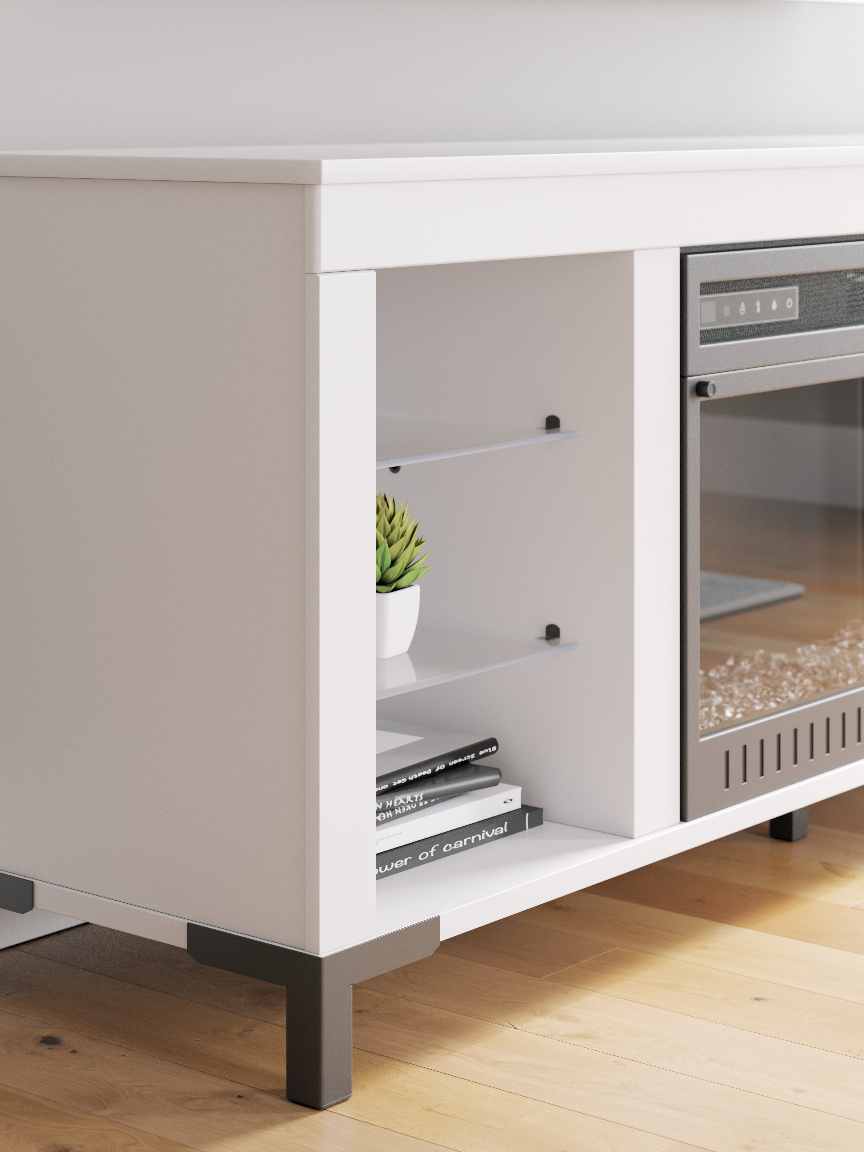 Brollevi White 60" TV Stand with Electric Fireplace - W2722-168