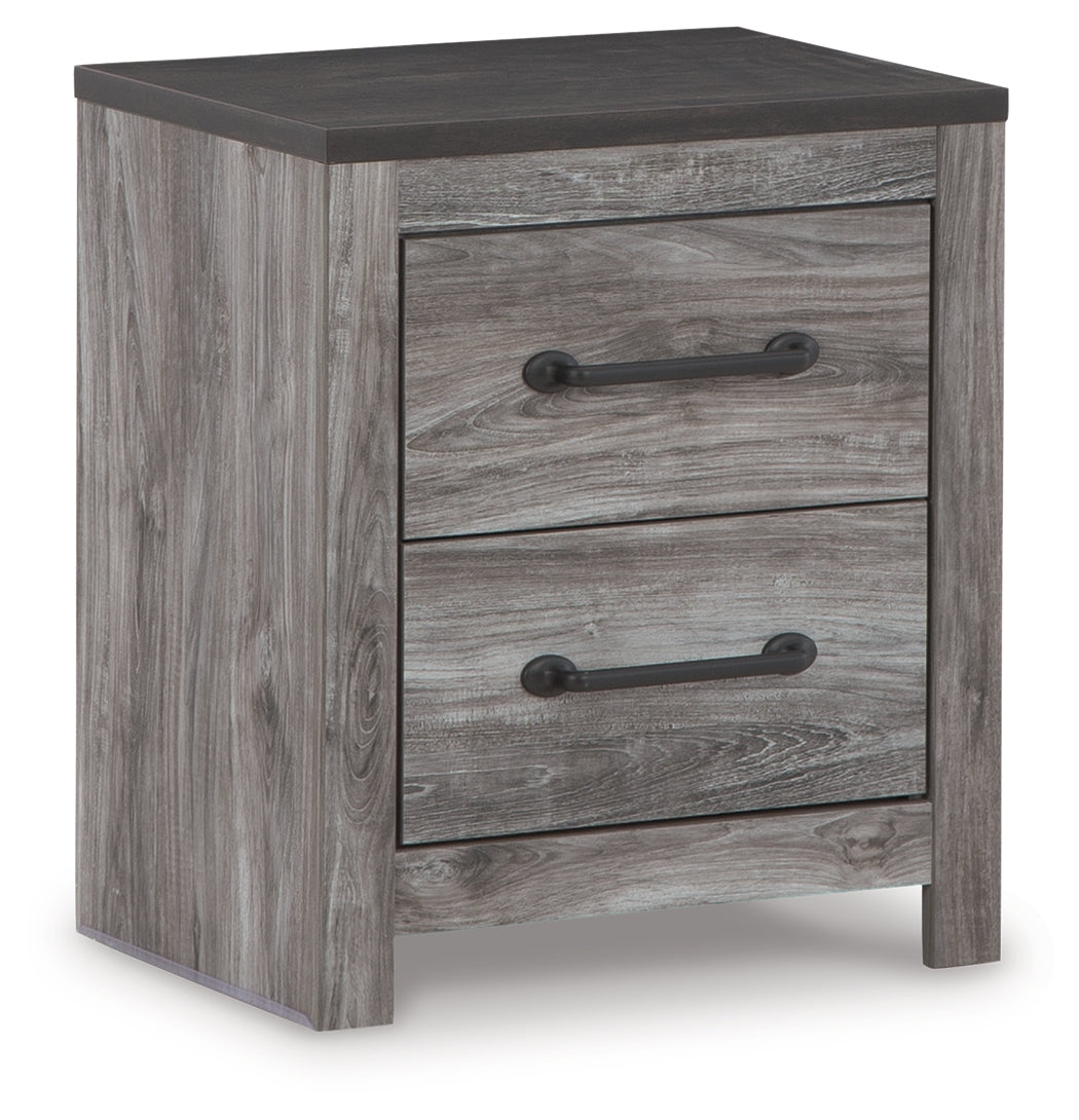 Bronyan King Panel Bed with Mirrored Dresser and Nightstand in Dark Gray - PKG020107