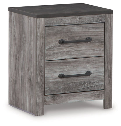 Bronyan King Panel Bed with Mirrored Dresser and Nightstand in Dark Gray - PKG020107