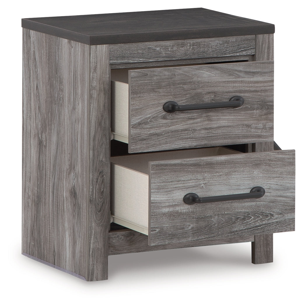 Bronyan King Panel Bed with Mirrored Dresser, Chest and 2 Nightstands in Dark Gray from Ashley - Luna Furniture
