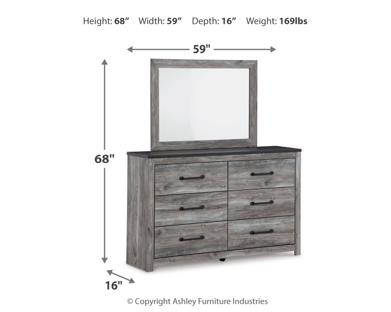 Bronyan King Panel Bed with Mirrored Dresser, Chest and 2 Nightstands in Dark Gray from Ashley - Luna Furniture