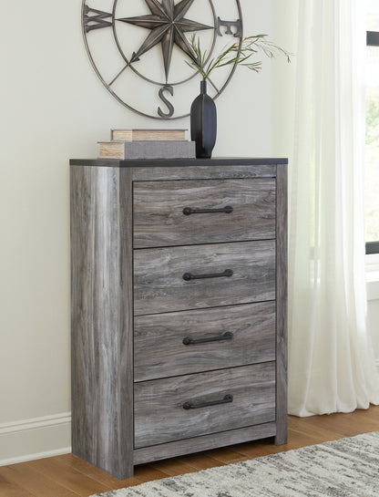Bronyan King Panel Bed with Mirrored Dresser, Chest and 2 Nightstands in Dark Gray from Ashley - Luna Furniture