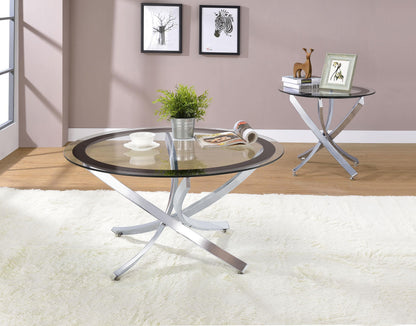 Brooke 2-piece Round Glass Top Coffee Table Set Chrome - 702588-S2