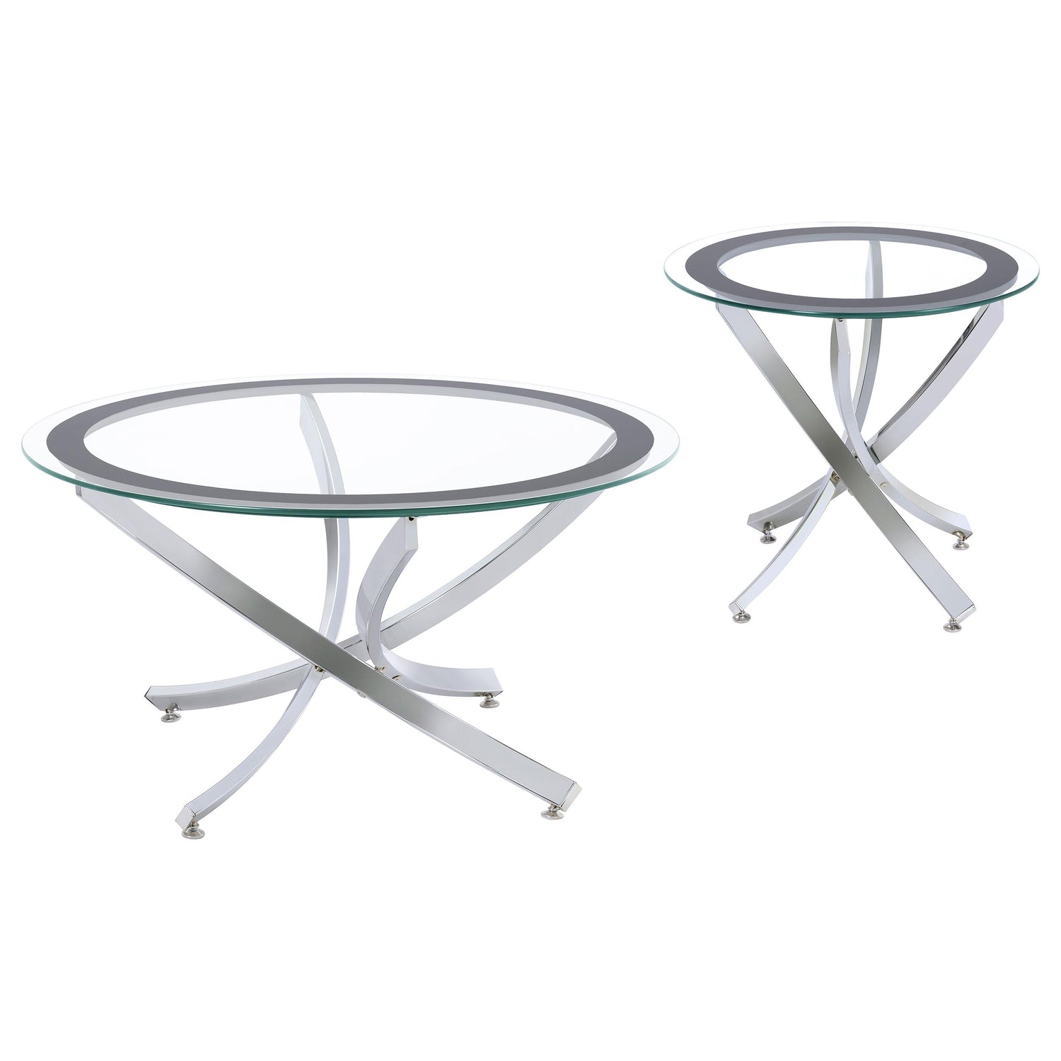 Brooke 2-piece Round Glass Top Coffee Table Set Chrome - 702588-S2