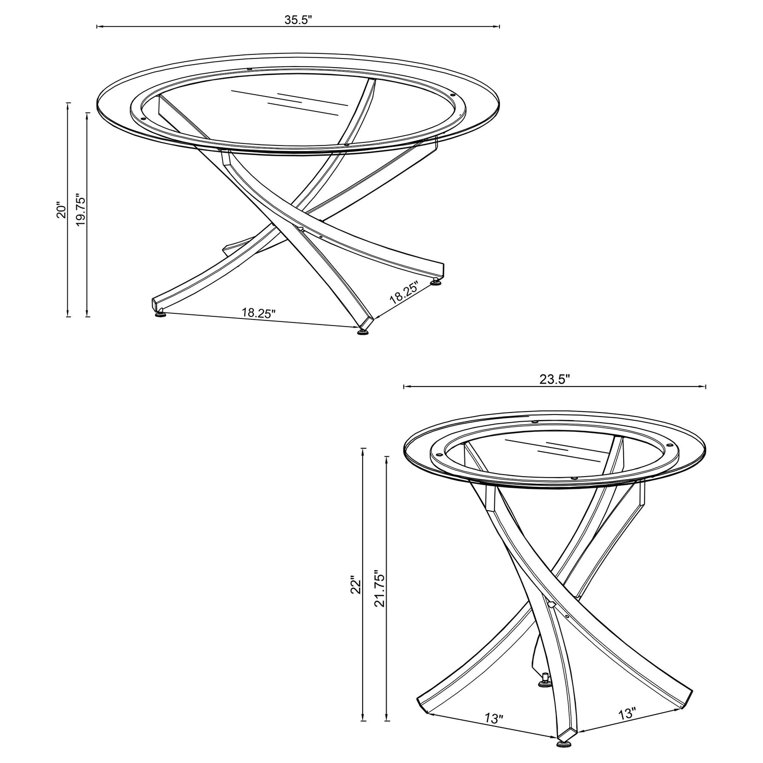 Brooke 2-piece Round Glass Top Coffee Table Set Chrome - 702588-S2