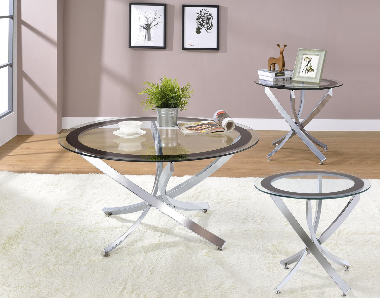 Brooke 3-piece Round Coffee and End Table Set Chrome - 702588-S3
