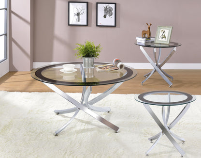Brooke 3-piece Round Coffee and End Table Set Chrome - 702588-S3