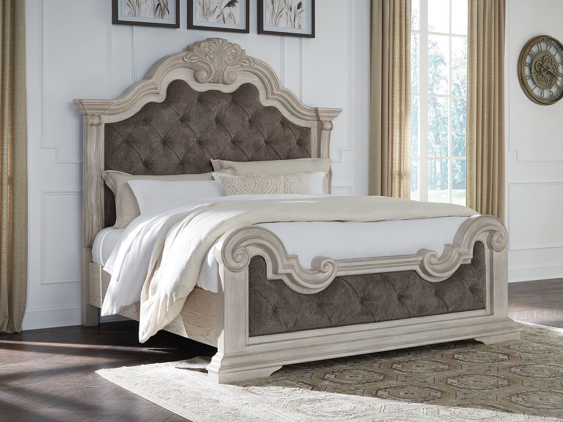 Bruchandi Antique White King Upholstered Panel Bed - PCB948B4