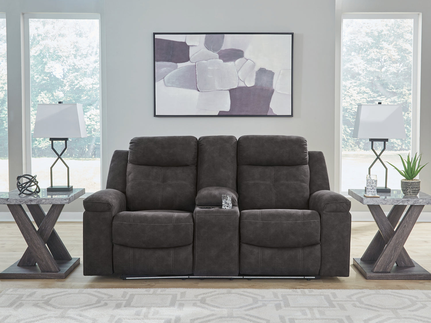 Brysonview Charcoal Reclining Loveseat with Console - 6360594
