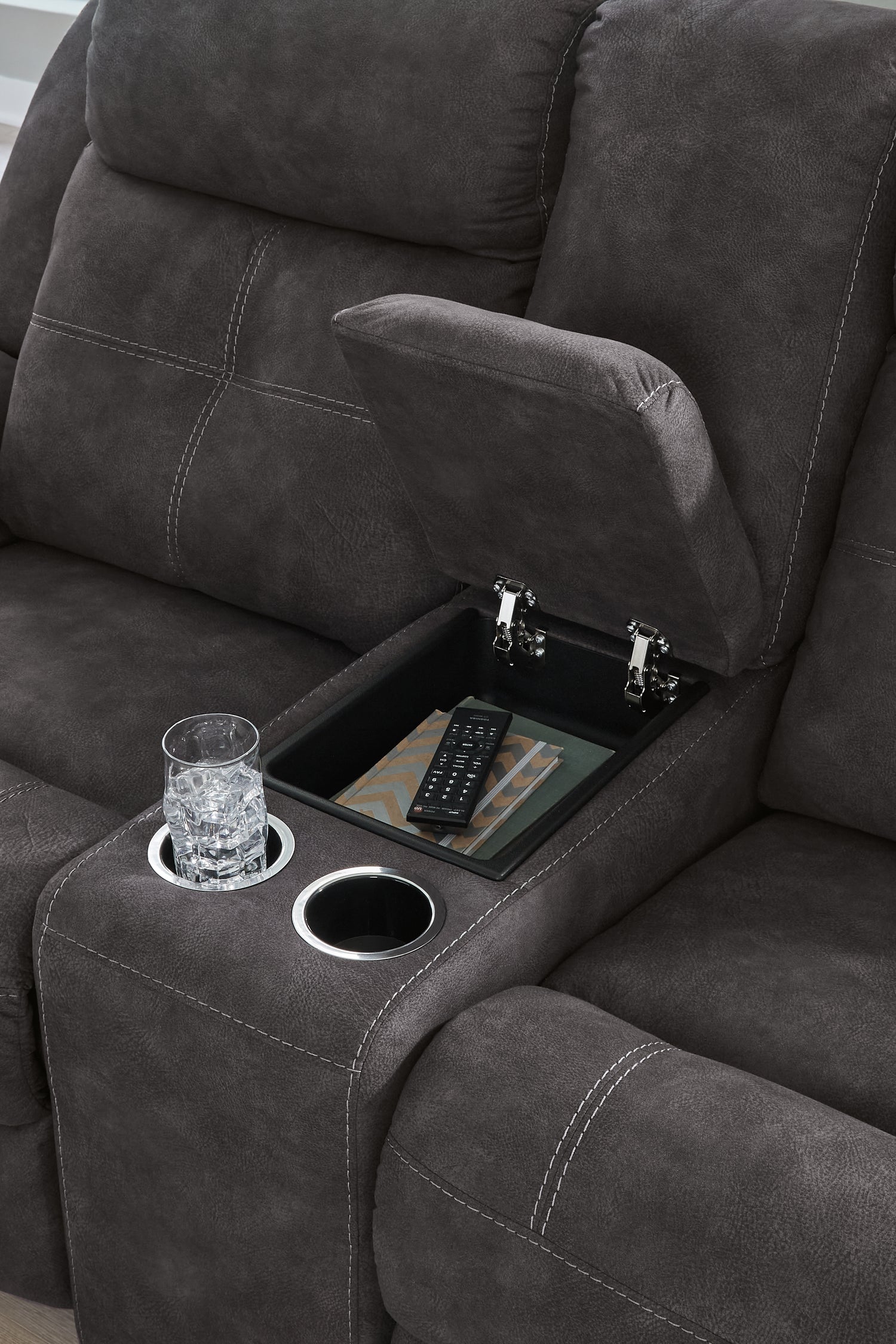 Brysonview Charcoal Reclining Loveseat with Console - 6360594